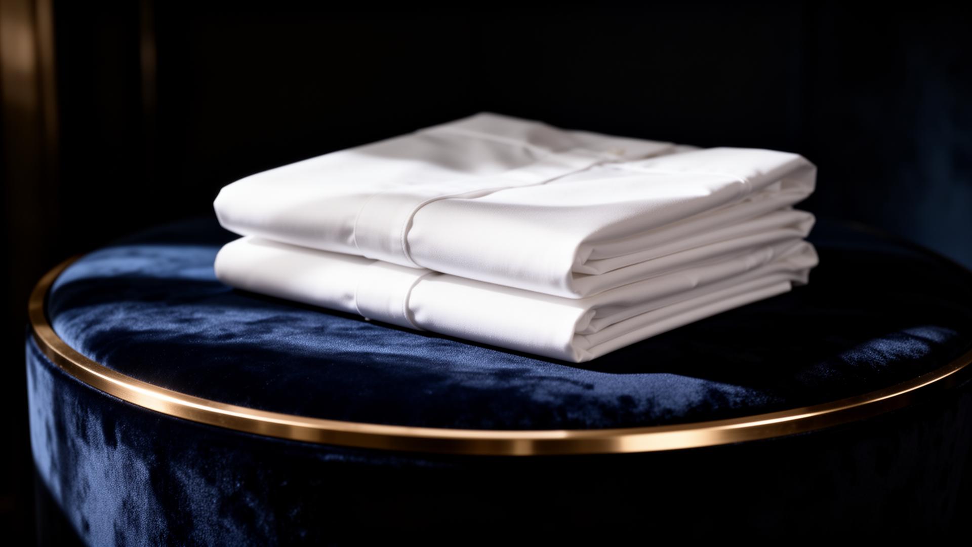 Folded white luxury laundry on dark velvet